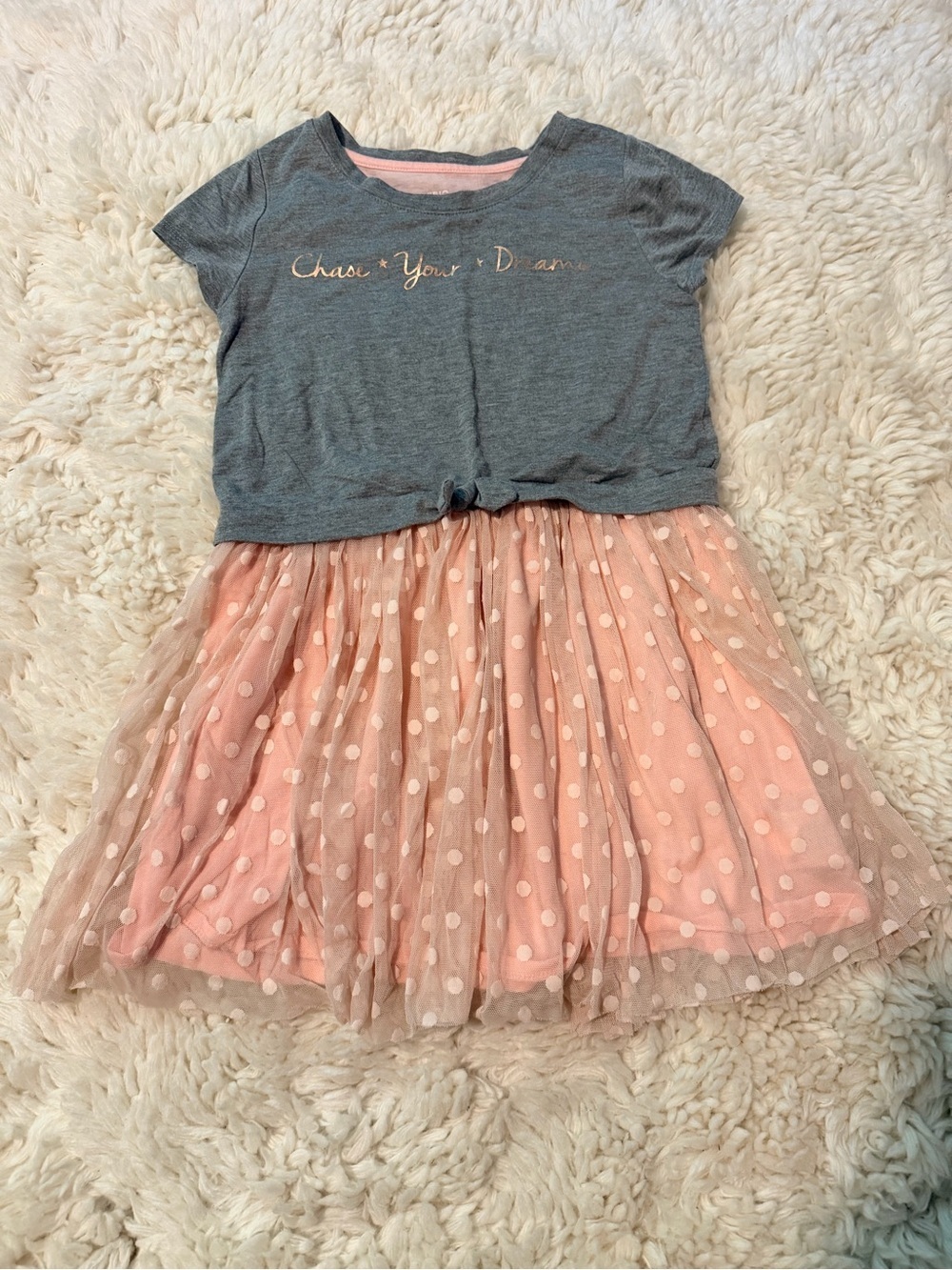 Epic Threads Grey Top with Pink Polka-Dot Tulle Skirt Dress